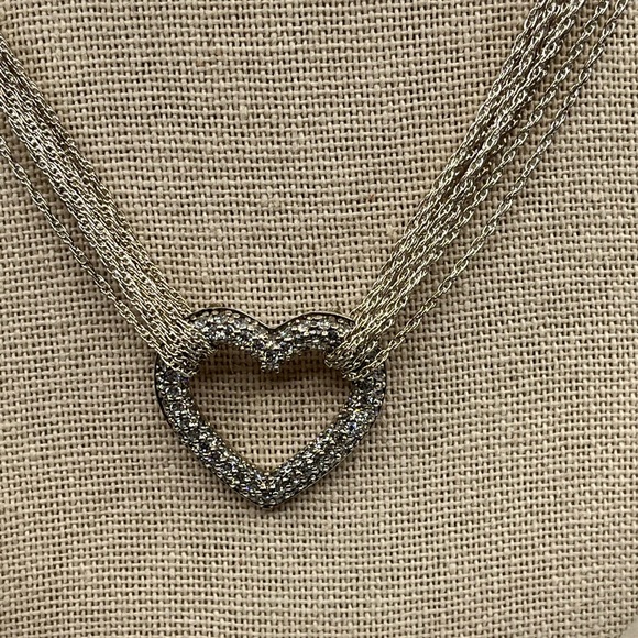 Vintage Diamonique Multi-Strand Necklace with Heart Pendant 16-18" Adjustable - Picture 4 of 15